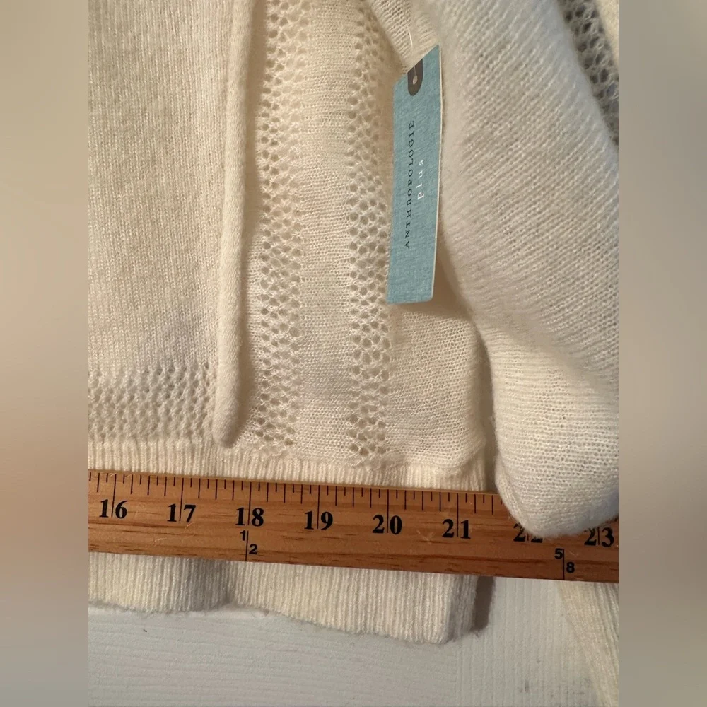 ANTHROPOLOGIE Plus 1X Ivory Pewter Balloon Sleeve Wool Blend Boho Lace Sweater - Picture 15 of 16